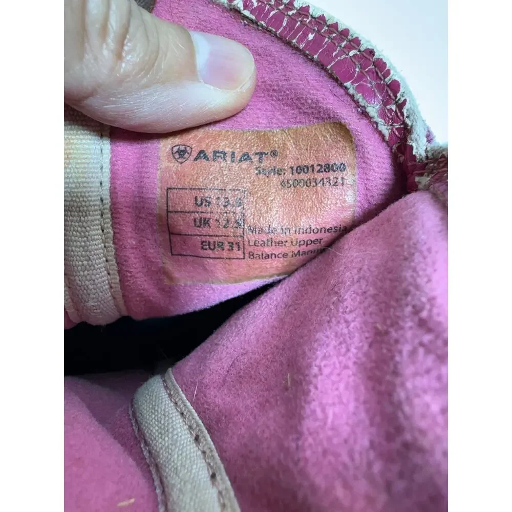 Ariat Brown/Pink Leather Girls Youth Western Boots Sz 13.5 Cowboy